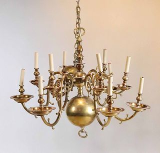 Dutch Baroque Style Brass 12-Light Chandelier