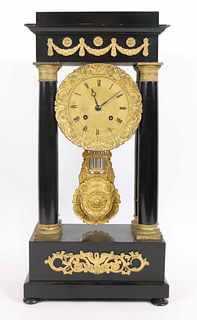 Empire Ormolu-Mounted and Ebonized Portico Clock
