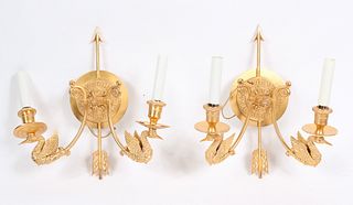 Pair of Sherle Wagner Swan-and-Arrow Sconces