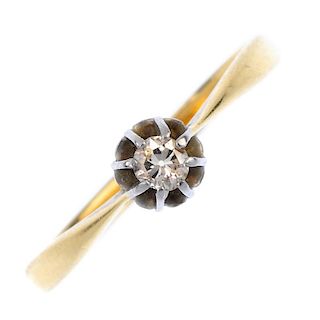 A mid 20th century 18ct gold and platinum diamond single-stone ring. The circular-cut diamond, to th
