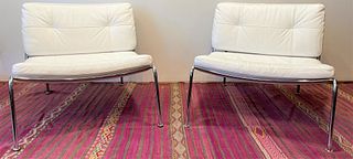 Pair Post Modern Leather & Chrome Chairs