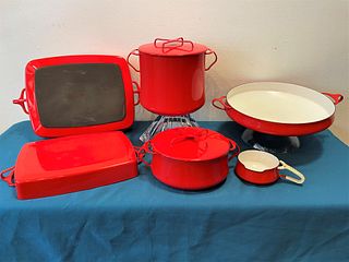 6pc Mid Century Dansk Cookware RED