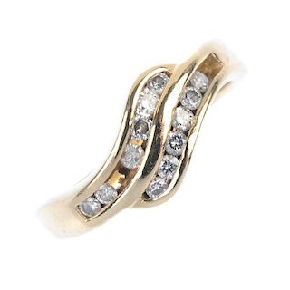 A diamond two-row ring. Designed as two brilliant-cut diamond curved lines, to the plain band. Two d