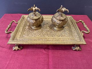 Antique Brass Inkwell