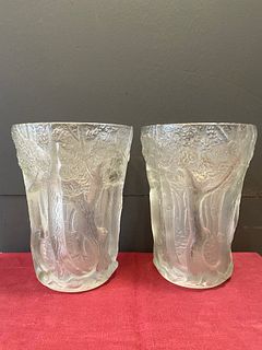 IMO Impressive Pair Lalique Vases Trees 