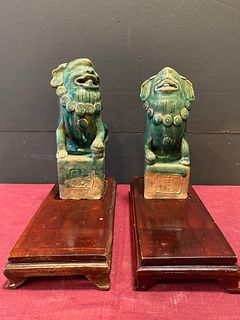 Pair Old Foo Dogs on Bases