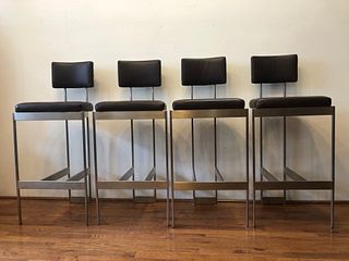  4 Leather Steel Barstools Powell & Bonnell 