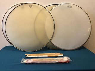 4 Timpani Drum Skins & Drumsticks 
