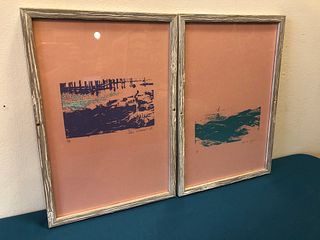 2 Seascape Woodblock Prints '71 from Grand Hotel 