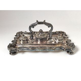 Silver Plated Inkwell with Handle