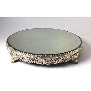 Silver Plated Repousse Footed Mirrored Plinth