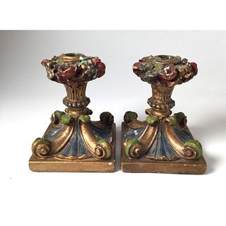Pr, Polychrome Painted Italian Candle Holder