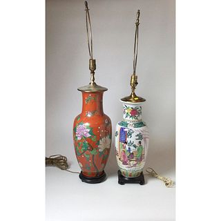 Lot of 2  Chinese Export Porcelain Lamps
