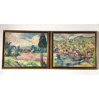Pair of A.B. Doughton Oil on Artist Board Impressionist Paintings