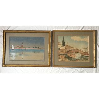 Pair A. M. Whitman Venice Watercolors