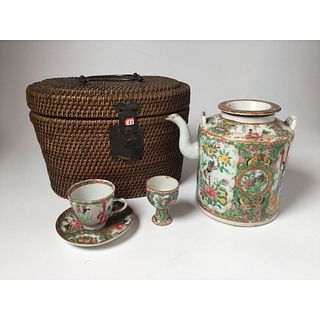 Chinese Famille Tea Set in Carrying Case