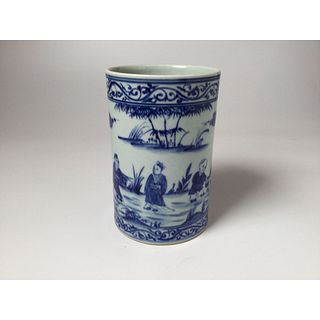 Chinese Blue and White Pen Holder Double Ring Mark