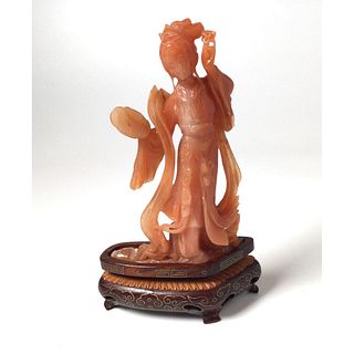 Vintage Chinese Carved Agate Lady Statue