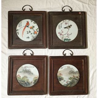 Set of 4 Chinese Porcelain Plaques Framed