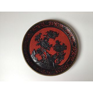 19th century Chinese Carved Cinnabar Black on Red Lacquer