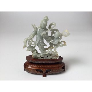 Vintage Chinese Carved Jade Statue of Two Ladies