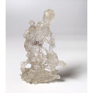 Vintage Chinese Clear Crystal Quartz Kwan Yin Statue