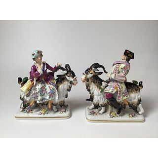 Pair Figurines Riding Goats