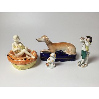 Lot of 3 European Figures and Deco Porcelain Box