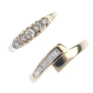 Two gold and diamond rings. To include a mid 20th century 18ct gold graduated brilliant-cut diamond