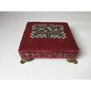 Diminutive Stool with Bead Work and Needlepoint. Provenance on underside