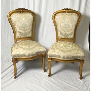 Pair Gold Guilt Side or Slipper Chairs