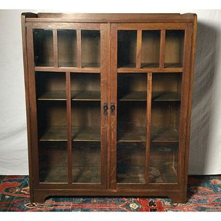 Lifetime Arts & Crafts Oak Double Door Bookcase with Label