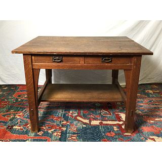 Gustav Stickley Arts & Crafts Oak Double Draw Desk / Library Table Signed
