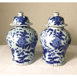 Pair Large Chinese Blue and White Ginger Jars