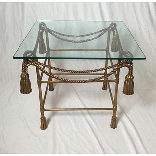 Gold Gilt Metal Tassel Occasional  Table with Glass Top