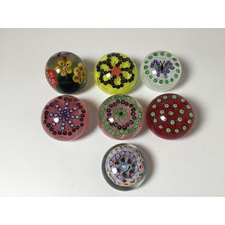 Lot of 7 Millefiori Glass Paperweights