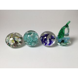 Lot of 4 Signed Art Glass Paperweights