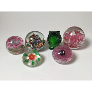 Lot of 6 Art Glass Paperweights on is Owl