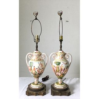 Pair of Porcelain Capodimonte Urn Form Lamps