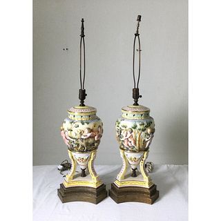 Pair of Large Porcelain Capodimonte Lamps