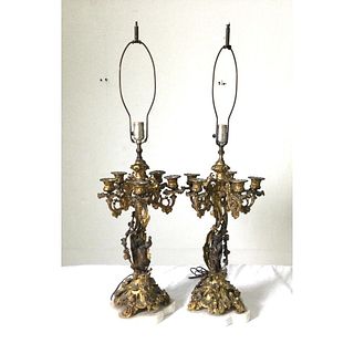 Pair of French Bronze Candelabras with Putty Lamps