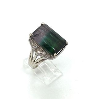 14 kt and Watermelon Tourmaline Ring with Diamonds