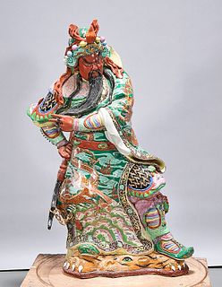 Chinese Enameled Porcelain Figure of Guandi