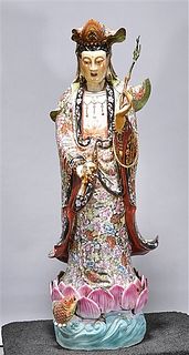 Tall Chinese Enameled Porcelain Guanyin Figure