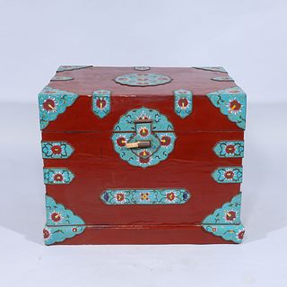Chinese Red Chest with Cloisonne Accents