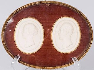Pair of Miniature Profile Plaster Relief Busts 