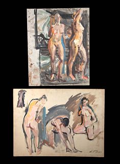 Lot of 2 William Draper Paintings - Nudes, 1950s