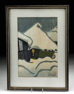 Framed Shiro Kasamatsu Woodblock - Snow Country, 1959