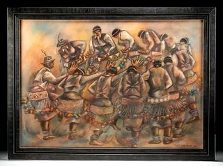 Framed 1986 Duke Ketye Watercolor - S. African Dance