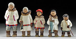 5 Signed 20th C. Inuit Ceramic Figures, C. Alan Johnson